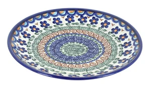 Plato de postre flor azteca de cerámica polaca rosa azul - Imagen 1 de 1