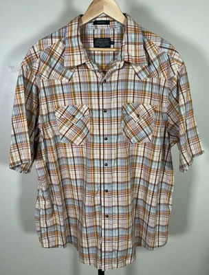 Pendleton $65 Frontier Brown Plaid Snap Western Cowboy Camp Travel Shirt Sz XXL - Image 1 of 4