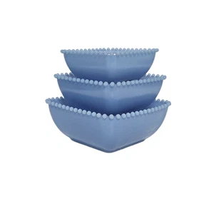 Vintage Imperial Candlewick Blue Square Glass Nesting Bowls - Picture 1 of 10