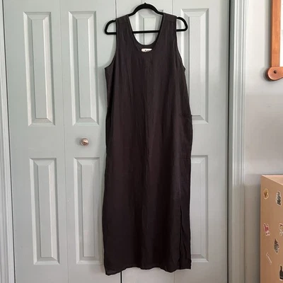 Maxi Vestido De Colección FLAX By Jeanne Engleheart Lino Negro Sin Mangas VER MEDIDAS Foto 1 de 4