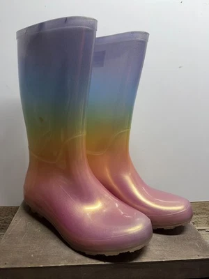 Botas de lluvia arco iris brillantes para niñas talla 2 - Envío rápido Foto 1 de 4