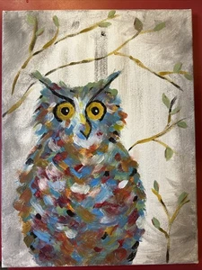 Gufo tela arte da parete simpatici animali quadri opera d'arte uccellino poster 12"x9" - Foto 1 di 7