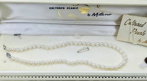 Milano Cultured Pearl 14 in Necklace 10k White Gold Closure Original Box Papers - Picture 1 of 6