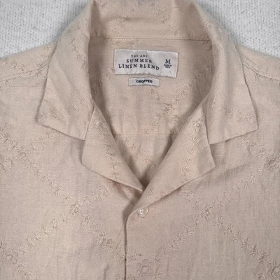 Abercrombie & Fitch Summer Linen Blend Cropped Shirt Men M Button Up Beige - Image 1 of 4