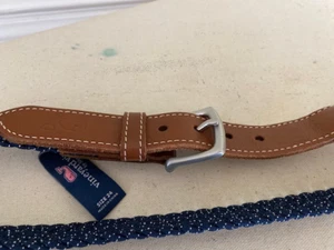 Vineyard Vines Size 24 Navy Leather Trim Speckled Stretchy Belt Silver Buckle - Picture 1 of 5