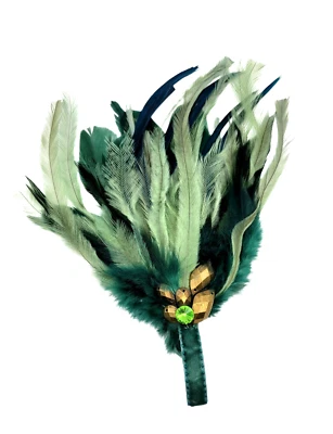 Two NEW (2) Green 7" Shiraleah Feather & Rhinestone Hair clips / Barrette - Image 1 of 4