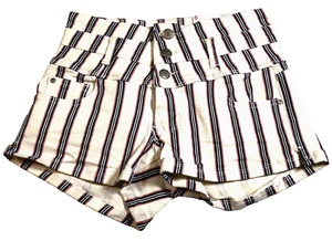 Hot Kiss Women High Waisted Shorts Sz 0 Ivory Black Red Striped Pockets NWT - Picture 1 of 15
