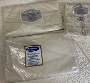 NEW VINTAGE CREAM TWIN WAMSUTTA PENOBSCOT SUPERCALE SET 72X98 eyelet - Picture 1 of 10