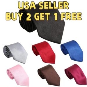 Men's Silken Satin Dress Tie Solid Color Classic Neck Tie Necktie Wedding Formal - Picture 1 of 17