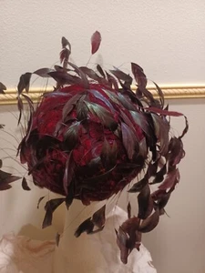 Jack McConnell Vintage Hat. Rare Red Burgundy, BLACK Dangle Feathers BLK. FRI. - Picture 1 of 8