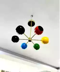 Mid Century Modern Brass 6 Arm Multi Color Sputnik Chandelier Light Fixture - Picture 1 of 3