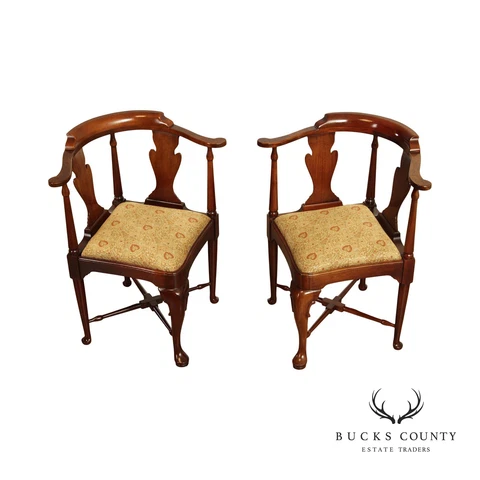 Queen Anne Style Pair of Solid Mahogany Corner Chairs Cover