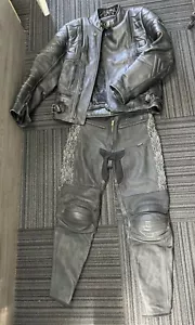 RS PERFORMANCE PROTECTION LEATHER BIKER TROUSERS AND JACKET USED DAMAGED - Picture 1 of 8