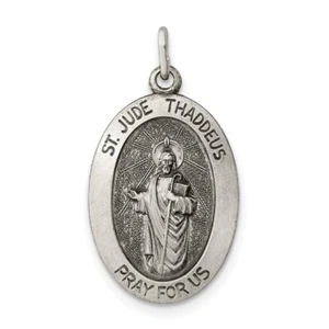 Sterling Silver St. Saint Jude Thaddeus Oval Medal Charm Pendant 0.99 Inch - Picture 1 of 4