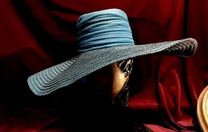 50s 60s 70s Vintage Blue Hat Beach Wide Brim Happy Cappers Straw Wide  Turquoise - Picture 1 of 6