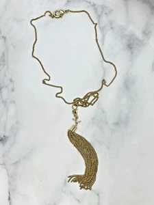 Auth YSL YVES SAINT LAURENT Gold Tone Tassel Necklace - Pre owned / LO5229 - Picture 1 of 5