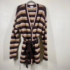 & Other Stories Size Medium Brown Mohair Blend Stripe Belted Longline Cardigan - Picture 1 of 11