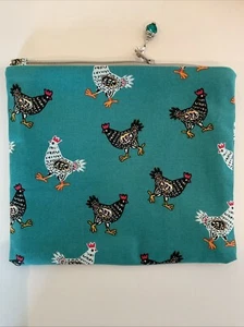 HANDMADE BY NANA, LINED CHICKEN THEMED ZIPPERED POUCH/ BAG 7 X6 - Picture 1 of 3