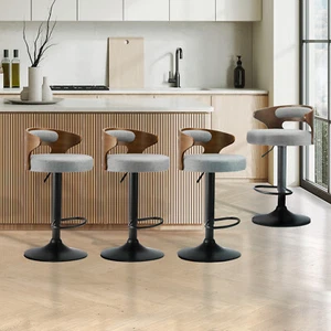 Oikiture 4x Bar Stools Kitchen Gas Lift Swivel Chairs Stool Wooden Barstool Grey - Picture 1 of 10