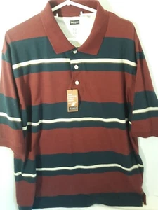 Haggar men's XL 100% Cotton Maroon Navy Striped 2-in-1 Polo NWT - Picture 1 of 5