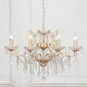 French Style Large Peach Cream 8 Arm Branch French Shallow Cut Glass Chandelier - Picture 1 of 3