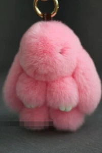 7" Pink Fluffy Bunny Keychain Soft Plush Rabbit Bag Charm Accessory - Picture 1 of 6