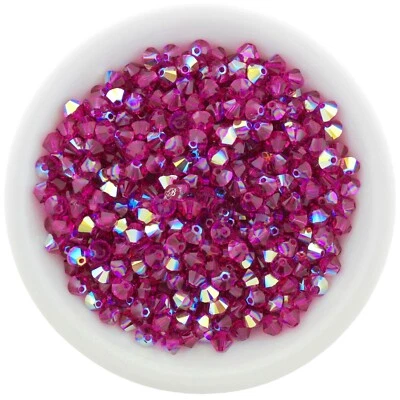 Preciosa Bicones Fuchsia AB 3mm, 4mm, 6mm Crystal Bicones - Image 1 of 2