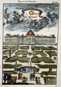 1719 The Planets above Palace Tulieries, Celestial, Mallet, hand coloured, map - Picture 1 of 2