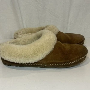 L.L. Bean Womens Tan Lined Suede Loafer Slippers Size 9.5 - Picture 1 of 9