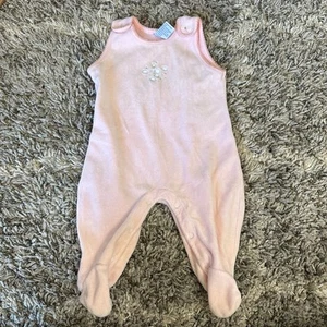 Vintage Velour Pink Baby Romper Footie Jumper Overalls Outfit Baby Girl 6 Months - Picture 1 of 7