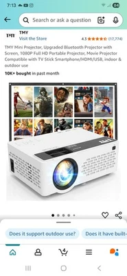 TMY Mini Projector V08 1080P bundleFull HD  w/Remote, HDMI, Component, Used - Image 1 of 4