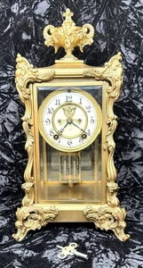 Antique Ansonia Marchioness Open Escapement Gold Guilded Crystal Regulator Clock - Picture 1 of 19