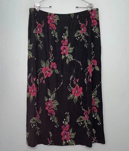 Maxi Falda Kathy Ireland Talla Grande 3X Oscura Romántica Negra Floral Tejida Ajustada - Imagen 1 de 13