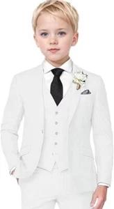 Boys Linen Suit 3 Piece Slim Fit Suits for Kids Formal Tuxedo Suits for Summer - Picture 1 of 26