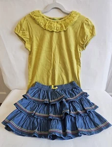 Mini Boden Girls Blue Chambray Skort Broderie Buttercup Yellow Top Size 9-10 - Picture 1 of 14