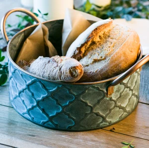 25cm Country Style Vintage Metal Serving Tray Bowl Storage Basket Kitchen Decor - Picture 1 of 10