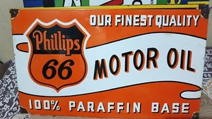 Philipps 66 Rare Porcelain Enamal Heavy Metal 24x14 inches Single Side - Picture 1 of 4