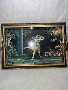 Antique Serving Tray Tsanya Print 1930s Ballerina And Jester “ Cupid Bower” Gold - Bild 1 von 8