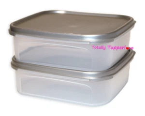 Juego de 2 Tupperware #1 cuadrados Modular Mates 5 tazas transparente y plateado vintage NUEVO - Imagen 1 de 2