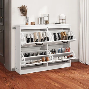 Shoe Cabinet with 4 Flip Drawers Entryway Hallway Shoe Storage Organizer White - Picture 1 of 10