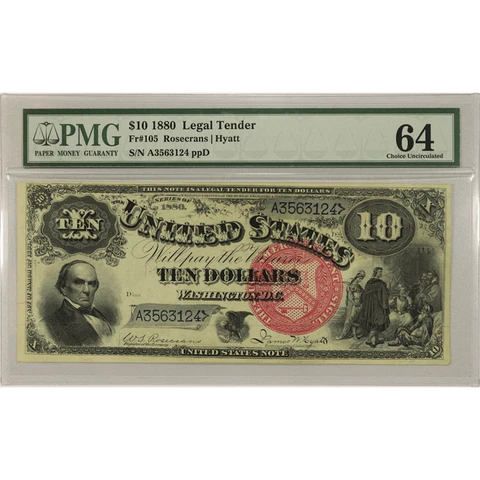 1880 $10 Legal Tender Note, Fr. 105, PMG  Choice Unc 64 Cover