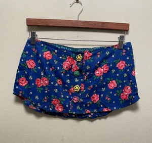Vintage Handmade Womens Micro Mini Skirt Small Blue Floral Button Up Artsy Y2K - Picture 1 of 7