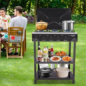 NUOVO 5 Fuochi Outdoor Campeggio Gas Naturale Fornello Portatile Cucina Gas 2500W - Foto 1 di 20