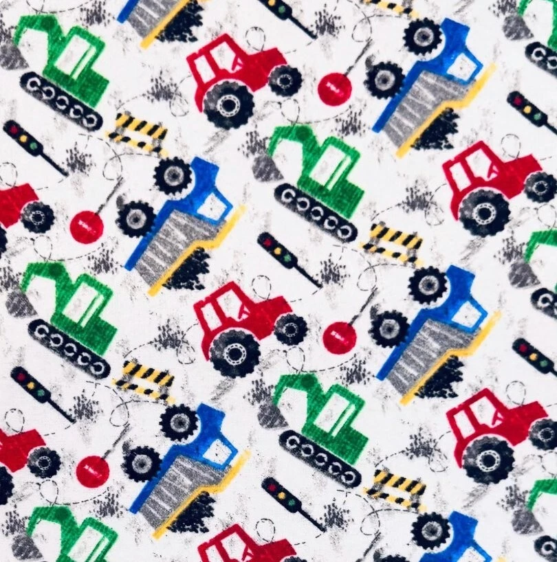 BTY Construction Equipment Trucks Comfy Cotton Flannel Fabric By The Yard - Image 1 of 2