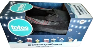 Neu im Karton Totes Herren Memory Foam gemütliche bequeme Hausschuhe schwarz kariert Gr. 8-9 Medium - Bild 1 von 6