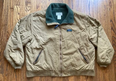 Vintage LL Bean Warm Up Jacket Mens 2XL USA Made Lined Beige Full Zip Bomber - Image 1 of 4