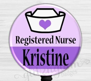 Purple Personalized Retractable Badge Reel, Custom Nurse Medical Badge ID 1223D - Picture 1 of 9