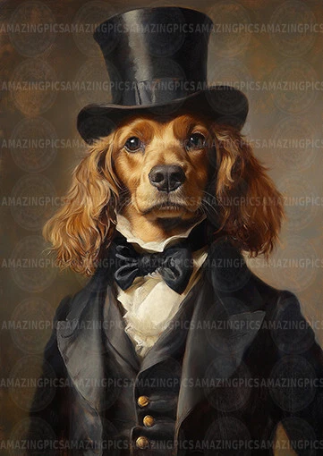 Victorian Dog Art Print Dapper Spaniel Suit Top Hat Aristocrat Funny Animal AC45 - Image 1 of 1