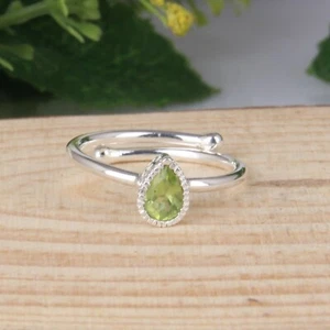 Natural Peridot Gemstone 925 Sterling Silver Adjustable Engagement Rings - Picture 1 of 2
