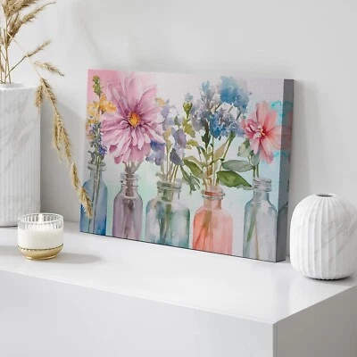 Wall26 Flowers Canvas Print Multi-Hued Floral in Bottles Colorful Wall Art - Изображение 1 из 4